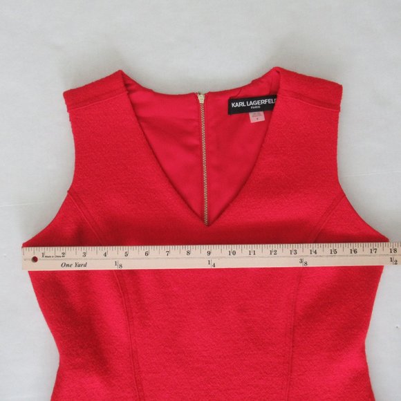 KARL LAGERFELD PARIS Women's Red Jumper Sleeveless Woold Blend Dress Sz 8 *Flaw - Picture 8 of 16